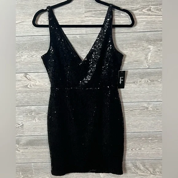 Lulus Black Sequin Bodycon Dress Size Small LBD Mini - Picture 3 of 9